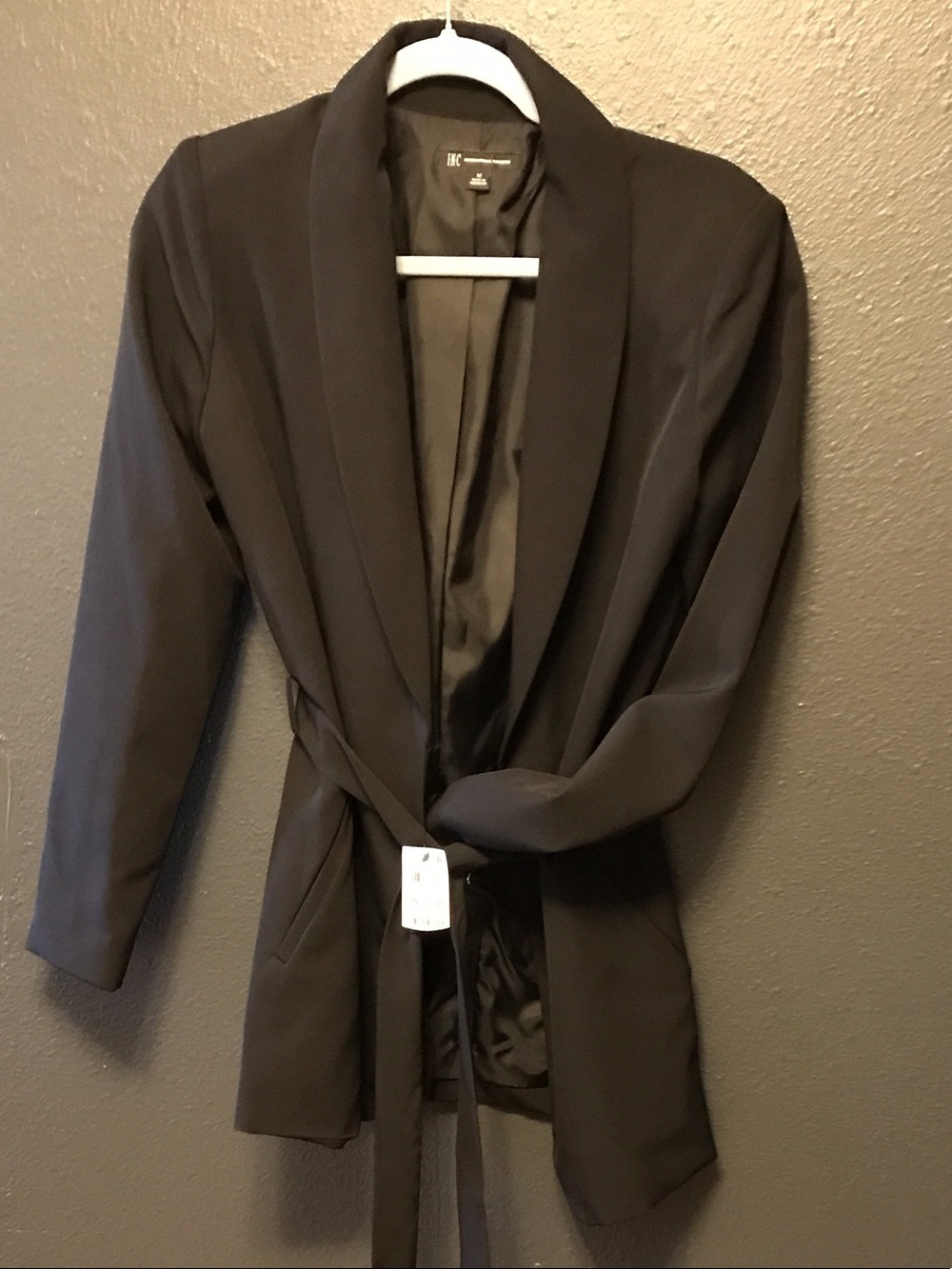 INC International Concepts Black Belted Shawl-Collar Blazer